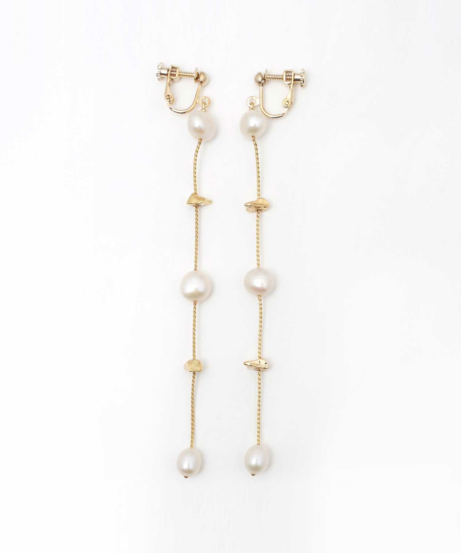 ゴールド ストーン ロング パール ピアス イヤリング Gold Stone Long