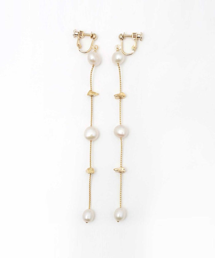 ゴールド ストーン ロング パール ピアス イヤリング Gold Stone Long Parl Pierce Earring