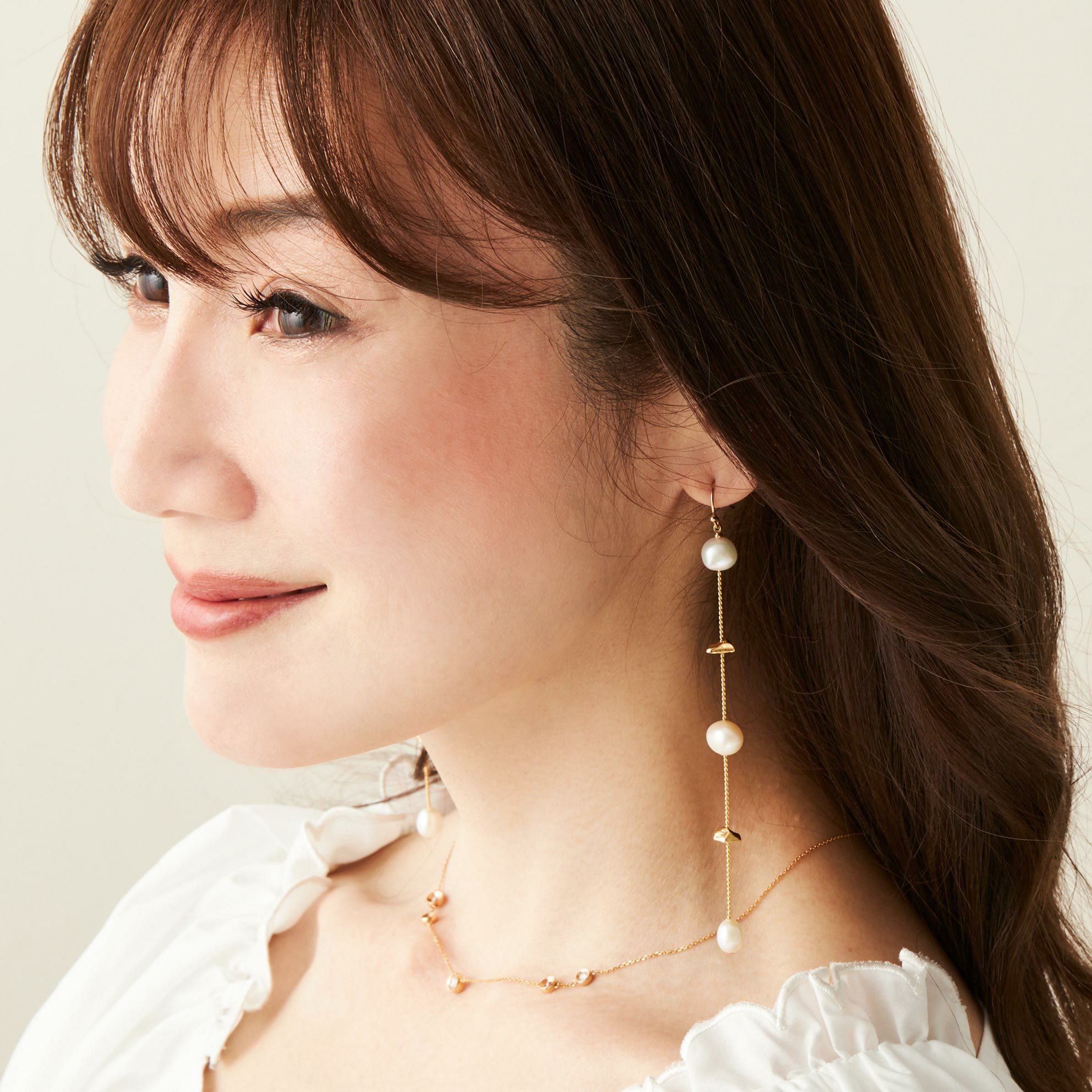 ゴールド ストーン ロング パール ピアス イヤリング Gold Stone Long