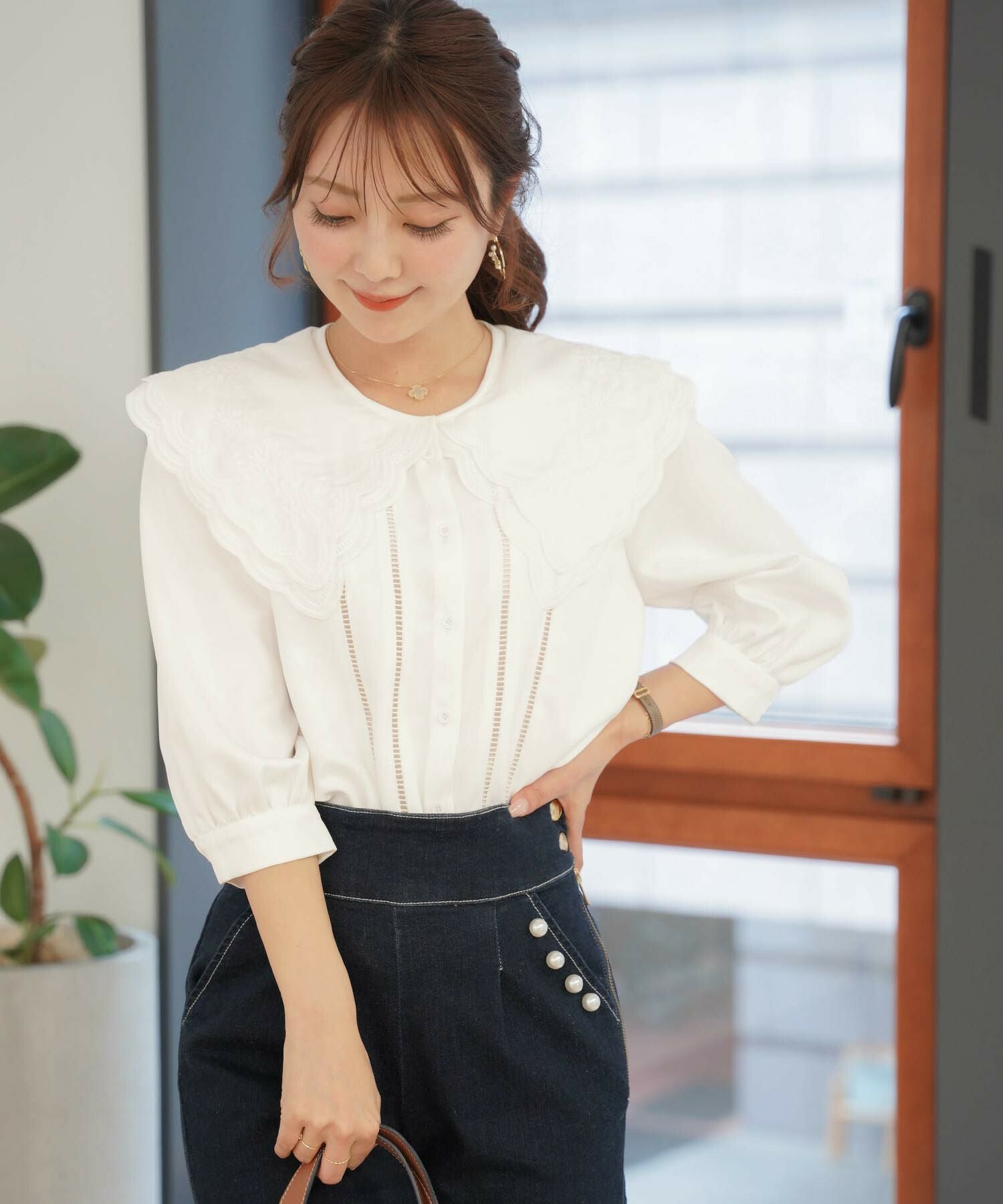 刺繍入り 襟スカラップ ブラウス le reve vaniller 全3色 ｜lvn821