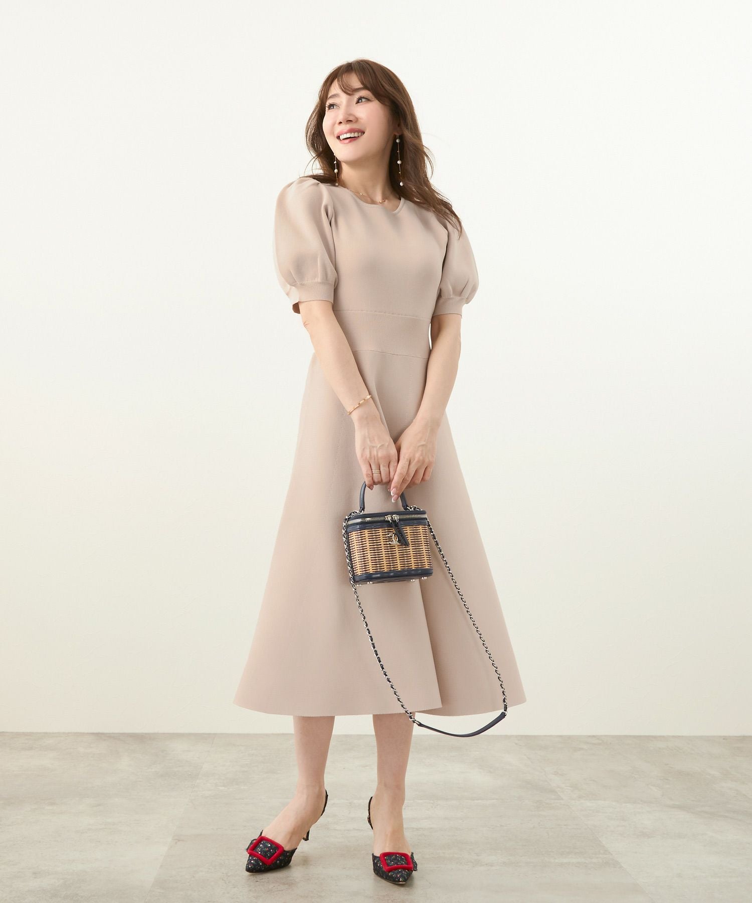 フィット＆フレア パフスリーブ ニット ワンピース Liala×PG 全3色