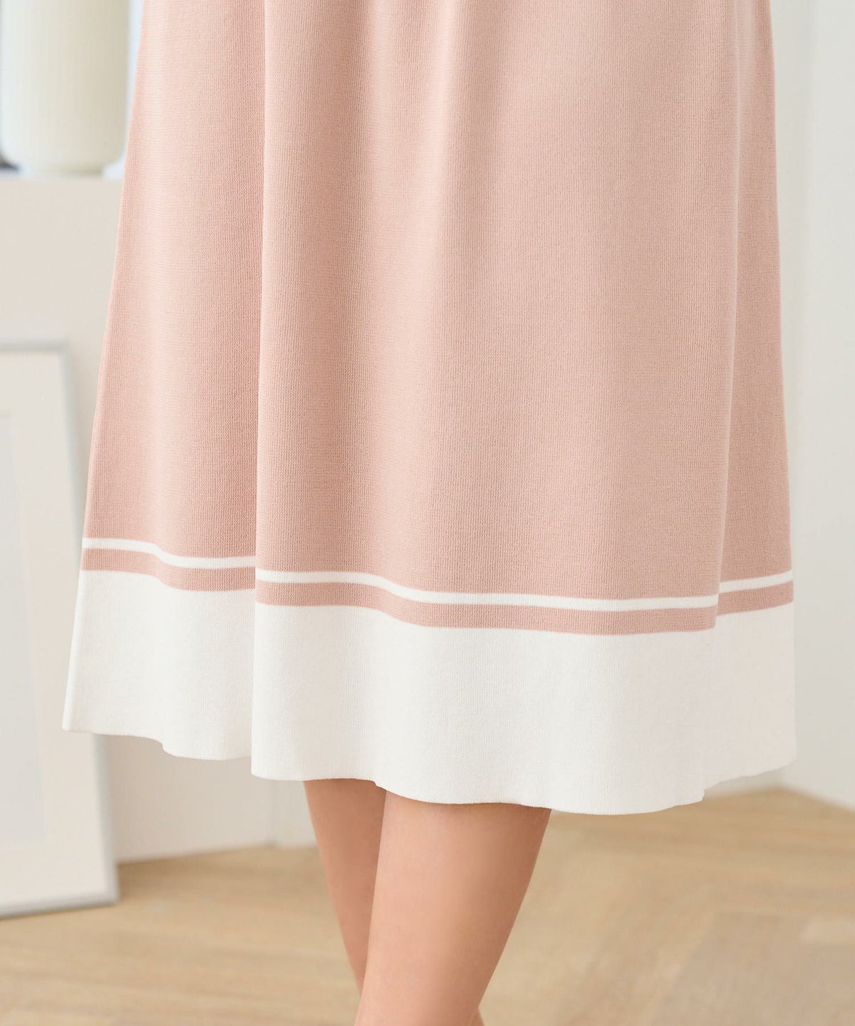 ワンピース/ニット/バイカラー/配色/ノースリーブ/レース/ライン/ホワイト×ブラック/ピンク×ホワイト/ブラック×ホワイト/S/M/春/夏/秋/可愛い/かわいい/華やか/大人/上品/