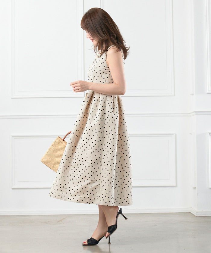 新色追加/手洗い可/日本製/タック入り/水玉/ドット/無地/ふんわり/大人可愛い/フェミニン/グログラン/ミモレ丈/ファスナー