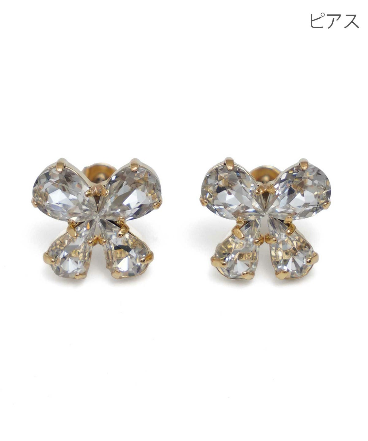 クリスタル リボン ピアス イヤリング Crystal Ribbon Pierce Earring 真鍮 銅 チタンポスト 大人可愛い ワンポイント クリスタル リボン ピアス イヤリング Crystal Ribbon Pierce Earring （Liala）