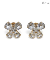 クリスタル リボン ピアス イヤリング Crystal Ribbon Pierce Earring 真鍮 銅 チタンポスト 大人可愛い ワンポイント クリスタル リボン ピアス イヤリング Crystal Ribbon Pierce Earring （Liala）