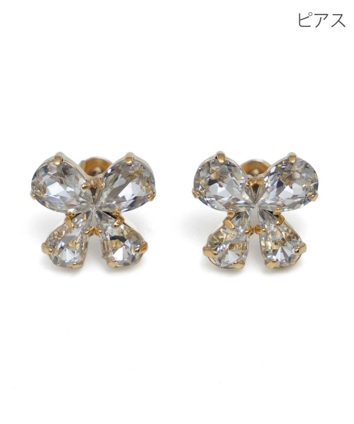クリスタル リボン ピアス イヤリング Crystal Ribbon Pierce Earring 真鍮 銅 チタンポスト 大人可愛い ワンポイント クリスタル リボン ピアス イヤリング Crystal Ribbon Pierce Earring （Liala）