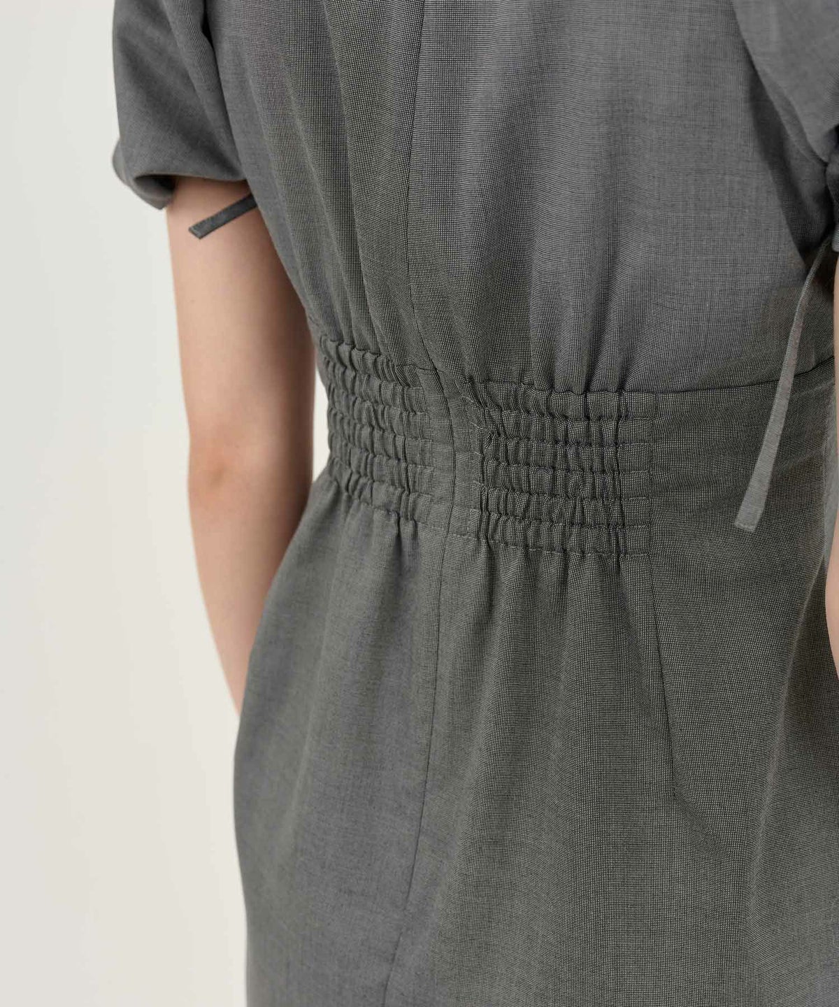 ワンピース/半袖/パフスリーブ/ロング丈/ピンク/サックス/チャコール