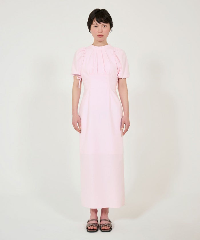 ワンピース/半袖/パフスリーブ/ロング丈/ピンク/サックス/チャコール