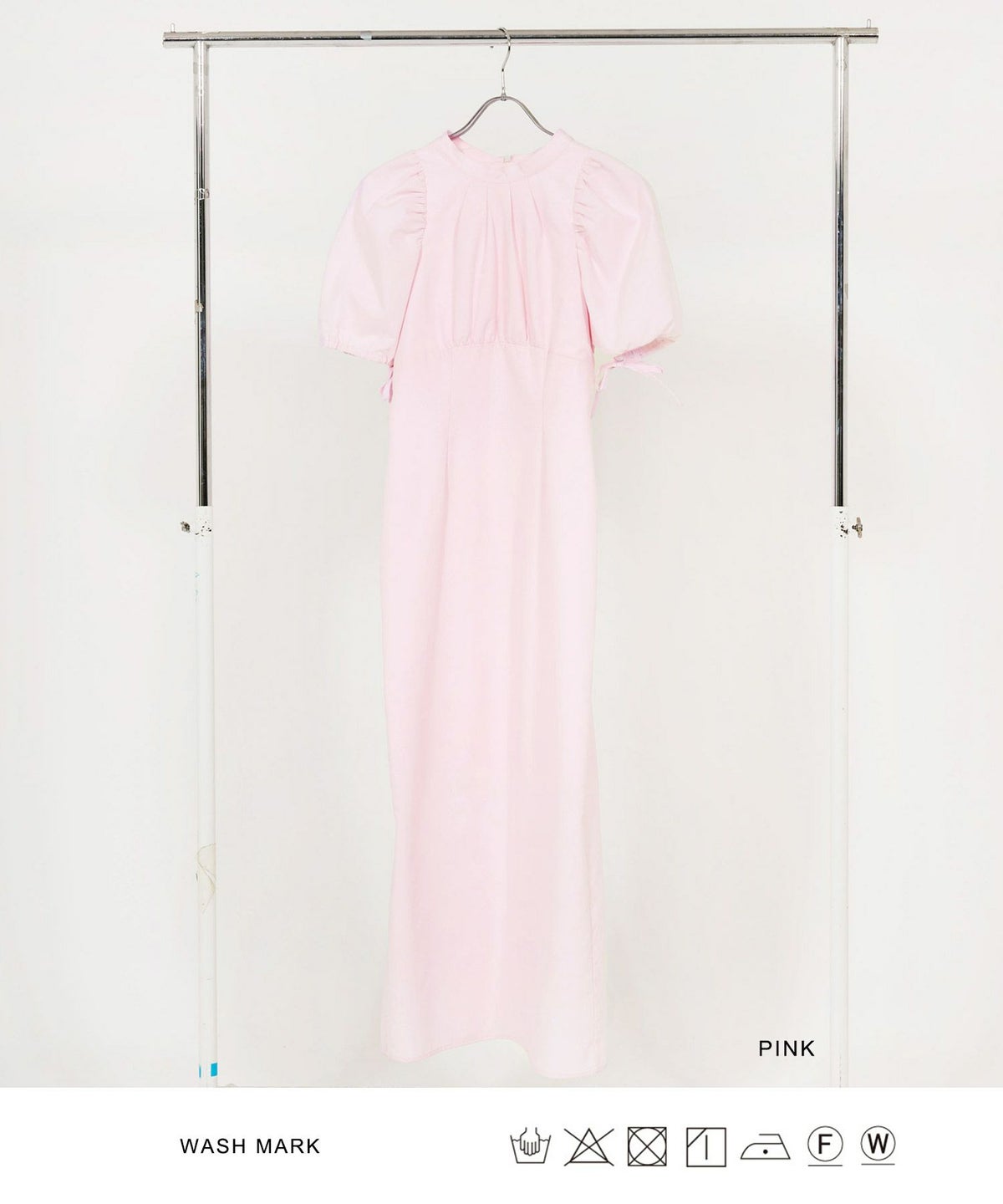 ワンピース/半袖/パフスリーブ/ロング丈/ピンク/サックス/チャコール