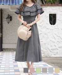 パイピングフリルワンピースlerevevanillerチャコール/ピンク/ミント/パウダーグレー/アイスブルー/レモンミルク