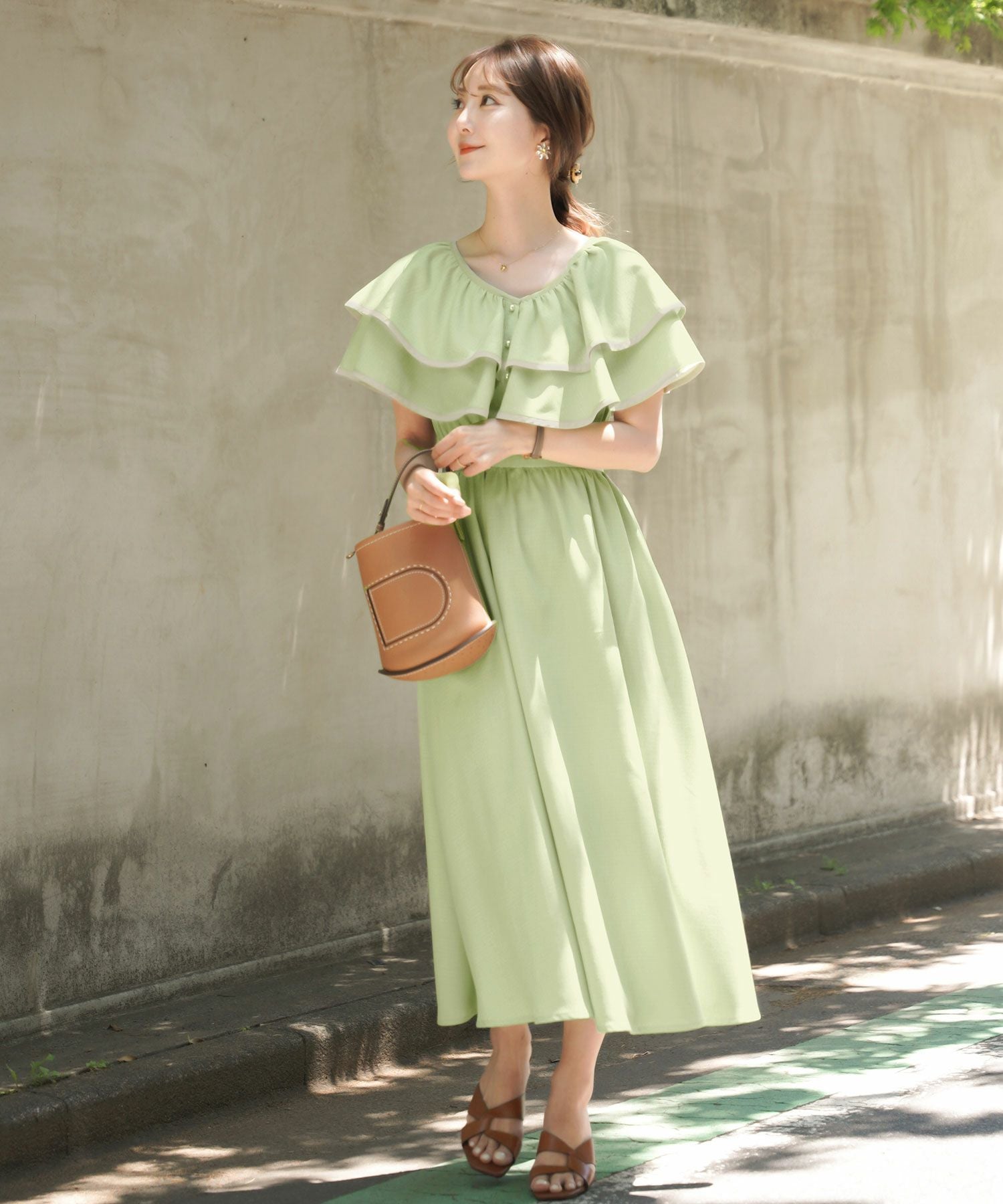 パイピング フリル ワンピース