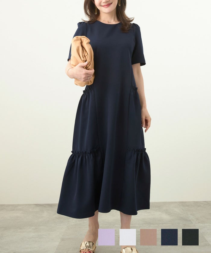 ティアード 半袖 ワンピース, ワンピース, Liala×PG, 30代、40代、働く女性, 通勤、デート、ワンマイルウェア、習い事送迎、授業参観、食事会、女子会 ティアード 半袖 ワンピース Liala×PG