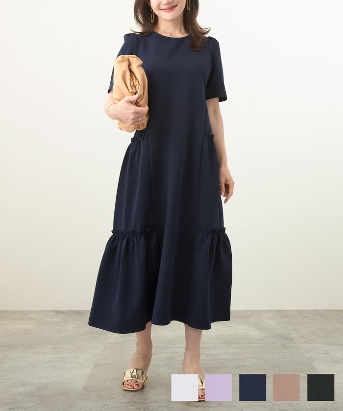 ティアード 半袖 ワンピース, ワンピース, Liala×PG, 30代、40代、働く女性, 通勤、デート、ワンマイルウェア、習い事送迎、授業参観、食事会、女子会 ティアード 半袖 ワンピース Liala×PG