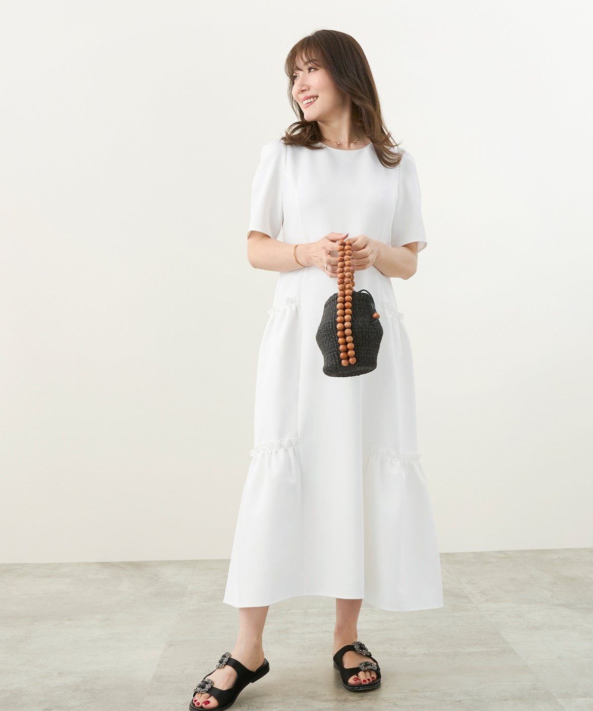 新色追加 S/M/L 手洗い可 きれいめ 大人カジュアル 40代 30代 コーデ おしゃれ 夏 人気 黒 ホワイト 無地 ロング丈 リゾート