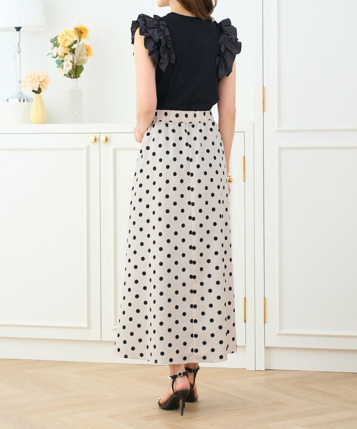 セレクト/スカート/ウエストゴム/ドット/リネン/ロング/マキシ/アイボリー×ブラック/フリー/F/サイズ/春/夏/秋