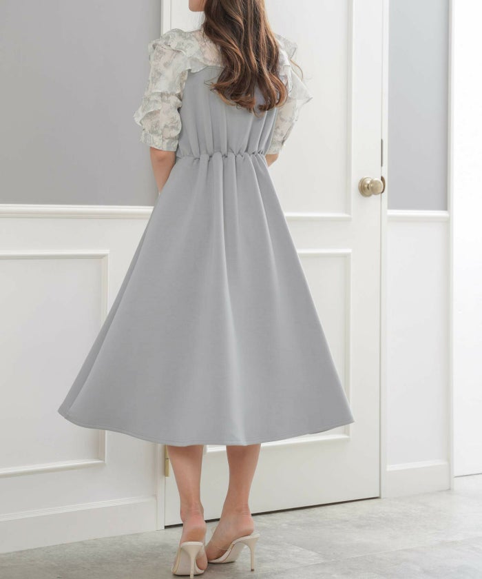 レディース/ワンピース/トワルドジュイ/馬/horse/ホース/花柄/ドッキング/プリント/布帛/シャツ/リボン/ボウタイ/取り外し/フレア/ポケット/春/夏/秋/エレガント/上品/かわいい/20代/推し/30代/カットソー/伸縮/ウエストゴム