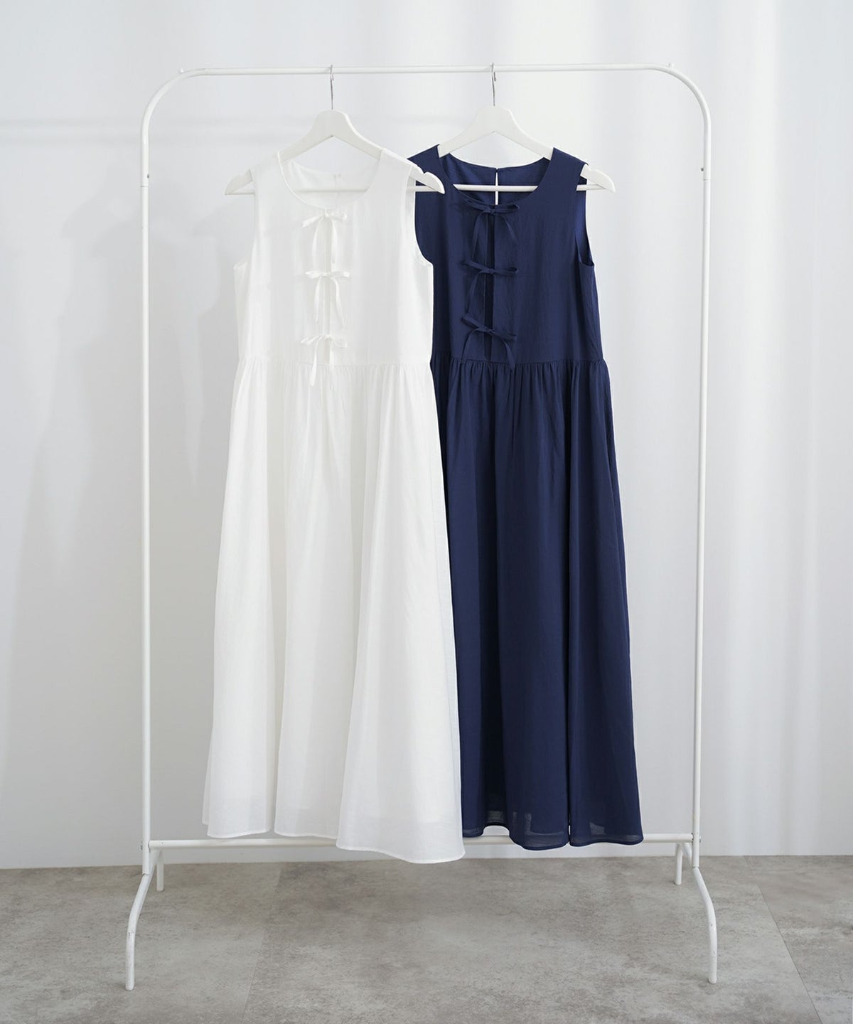 ワンピース/フロント/リボン/マキシ丈/ホワイト/ネイビー/XS/S/M/