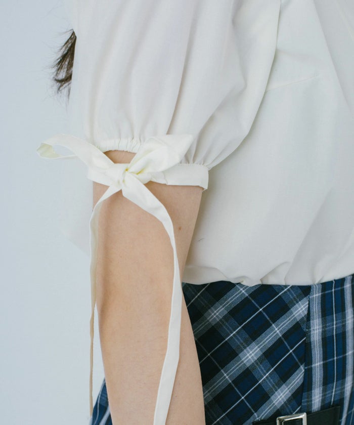 ブラウス/半袖/ちび襟/クリーム/ベビーピンク/ブラックネイビー