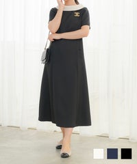 ロールカラー Aライン ワンピース lieulien×Chika アイボリー/ネイビー/ブラック