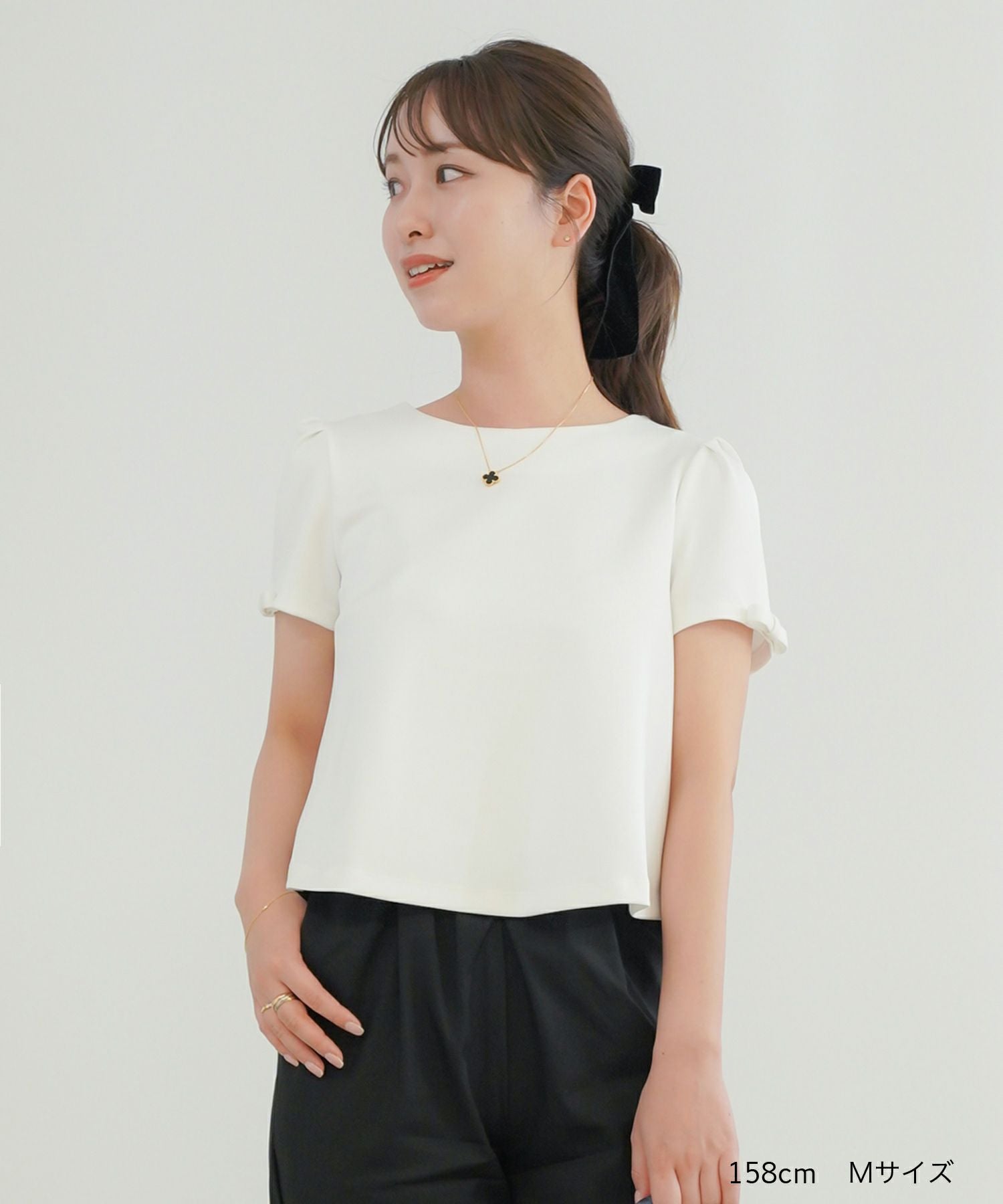バック ボタン リボン袖 トップス lieulien×Chika 全2色｜lul521-0296