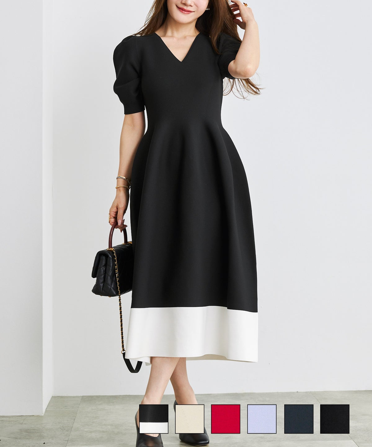 ホールガーメント 半袖 パフスリーブ ワンピース Liala×P