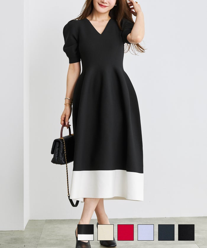 ホールガーメント 半袖 パフスリーブ ワンピース Liala×P