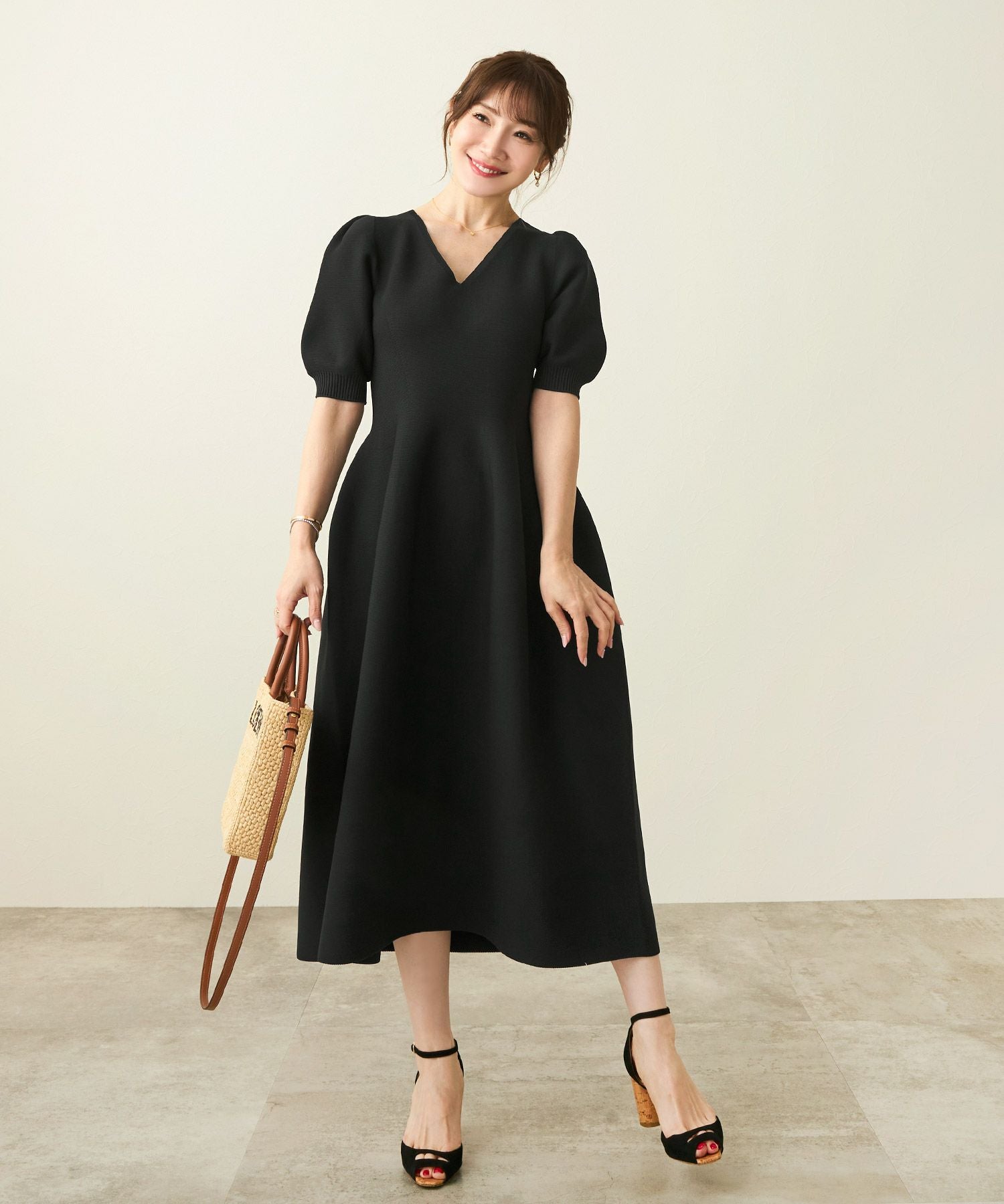 半袖 パフスリーブ ワンピース