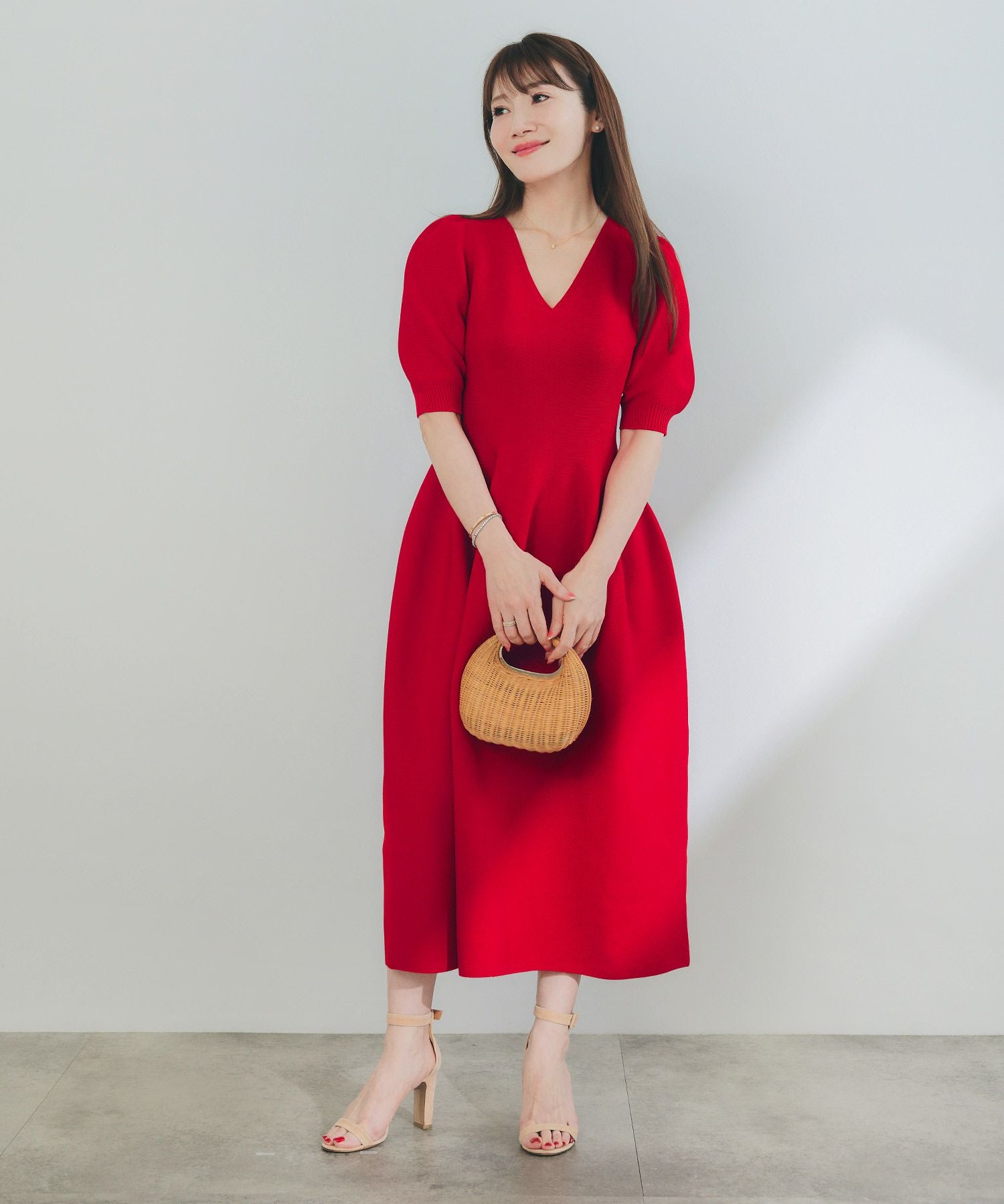 半袖 パフスリーブ ワンピース