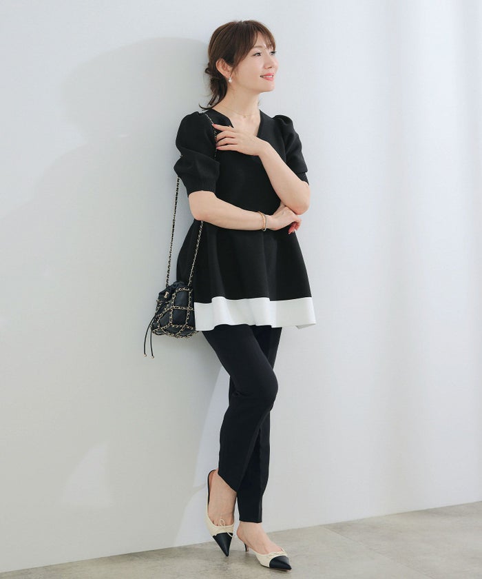 手洗い可/日本製/Vネック/ふんわり/チュニック/袖山ギャザー/パフ袖/大人可愛い/上品/きれいめ/シンプル/リラックス/体型カバー/美ライン/フレア