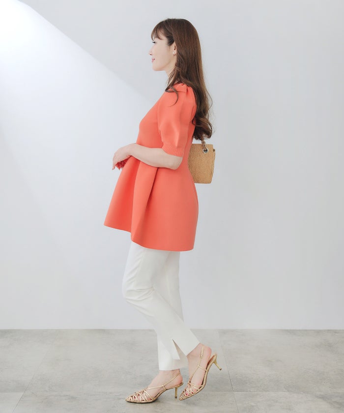 手洗い可/日本製/Vネック/ふんわり/チュニック/袖山ギャザー/パフ袖/大人可愛い/上品/きれいめ/シンプル/リラックス/体型カバー/美ライン/フレア