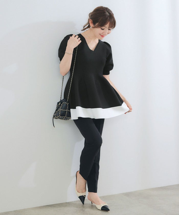 手洗い可/日本製/Vネック/ふんわり/チュニック/袖山ギャザー/パフ袖/大人可愛い/上品/きれいめ/シンプル/リラックス/体型カバー/美ライン/フレア