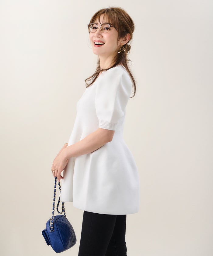 手洗い可/日本製/Vネック/ふんわり/チュニック/袖山ギャザー/パフ袖/大人可愛い/上品/きれいめ/シンプル/リラックス/体型カバー/美ライン/フレア