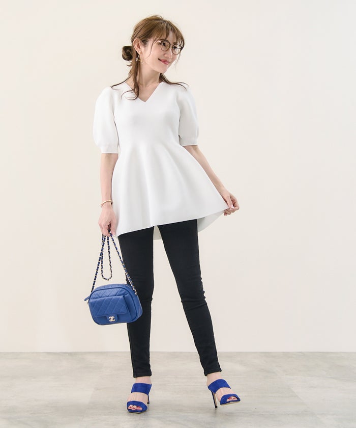 手洗い可/日本製/Vネック/ふんわり/チュニック/袖山ギャザー/パフ袖/大人可愛い/上品/きれいめ/シンプル/リラックス/体型カバー/美ライン/フレア