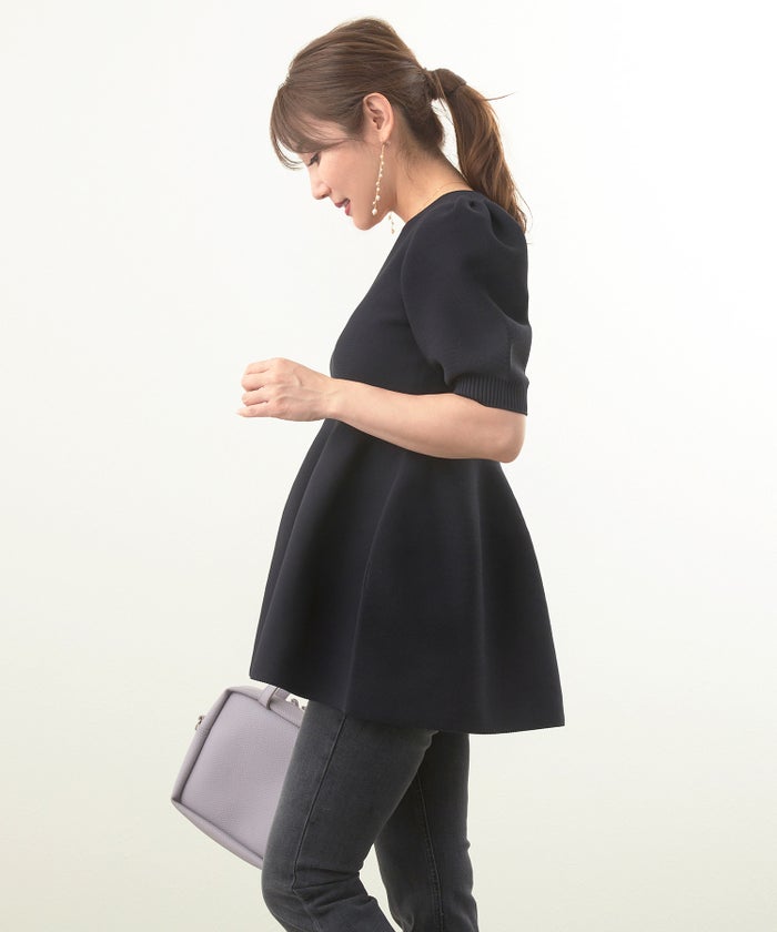 手洗い可/日本製/Vネック/ふんわり/チュニック/袖山ギャザー/パフ袖/大人可愛い/上品/きれいめ/シンプル/リラックス/体型カバー/美ライン/フレア