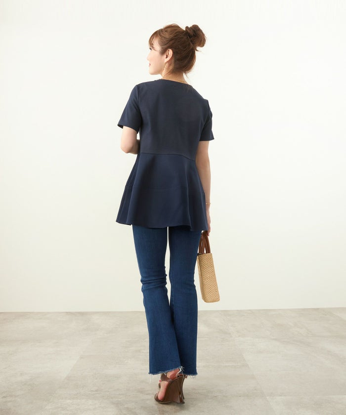 新色追加/手洗い可/半袖/異素材切り替え/春/夏/大人フェミニン/シンプル/着回し/大人可愛い/デイリー