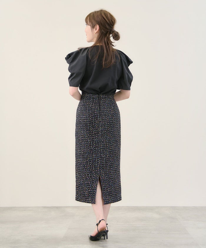 Iライン/ミディ丈/タイトスカート/カラフル/MIXツイード/ハイウエスト/上品/エレガント/きれいめ