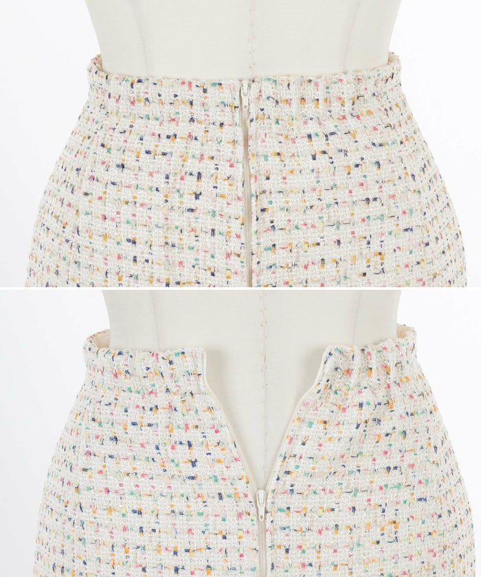 Iライン/ミディ丈/タイトスカート/カラフル/MIXツイード/ハイウエスト/上品/エレガント/きれいめ