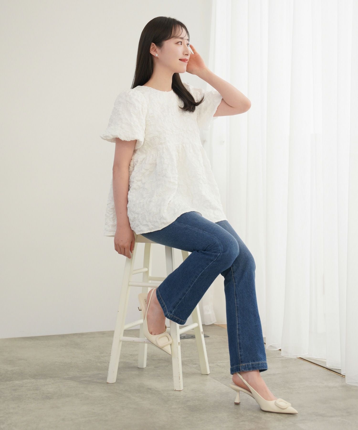 バックリボン ジャガード ペプラム トップス lieulien×momo 全3色