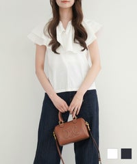 ダブル ケープ カラー カットソー lieulien×napちゃん ホワイト/ブラック