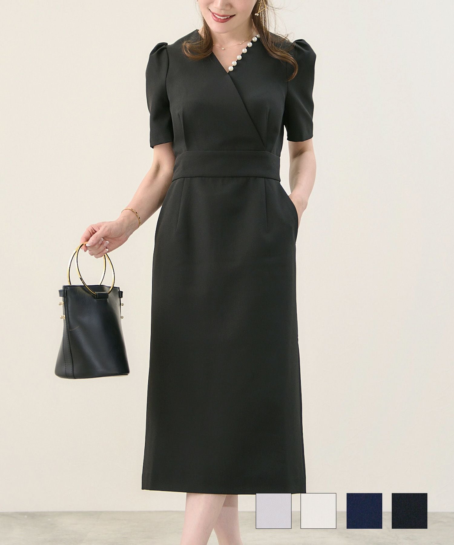 SPRING-SALE テーラー襟 ダブル釦 ワンピース Liala×PG 全3色｜lpg321