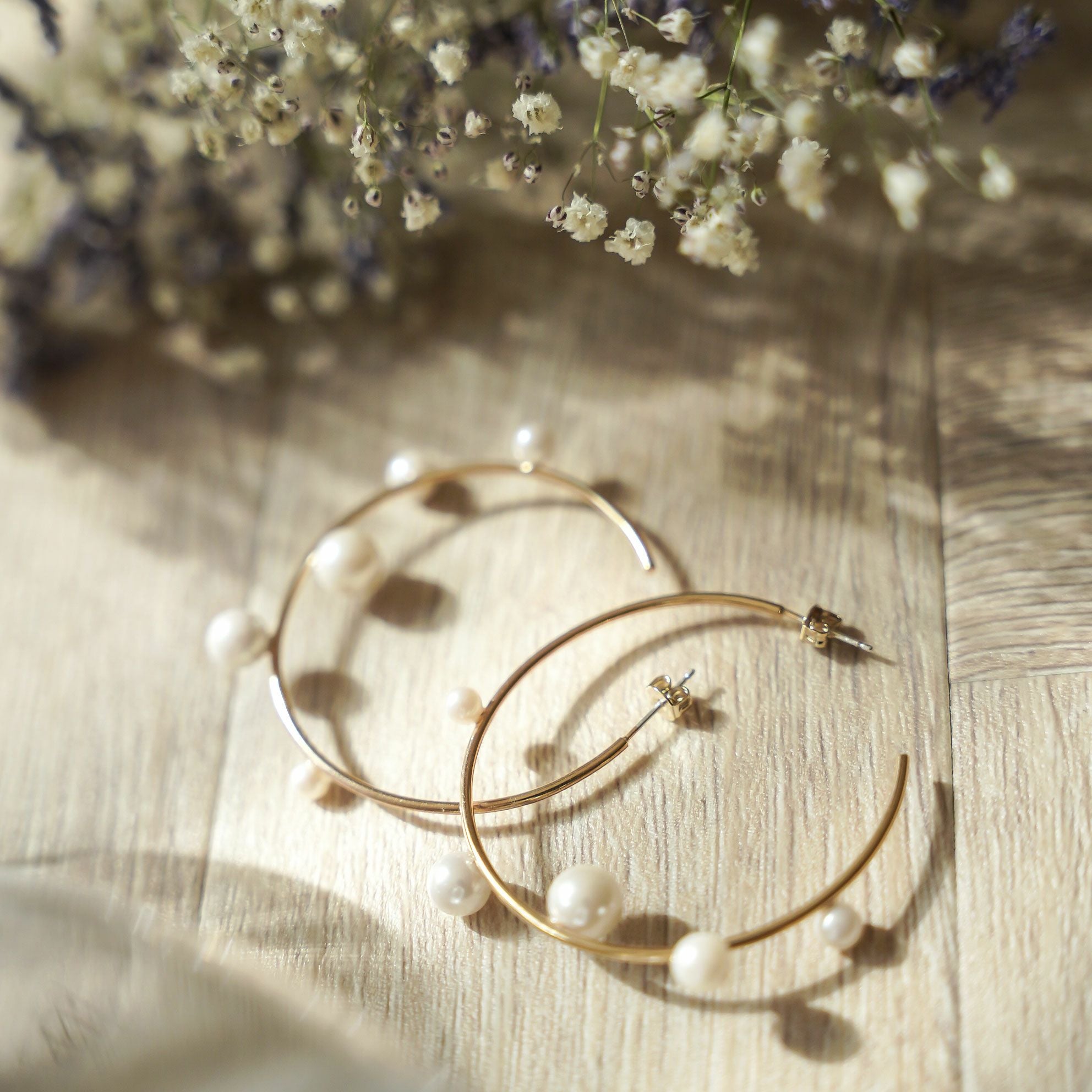 ランダム パール フープ ピアス イヤリング Random Pearl Hoop Pierce