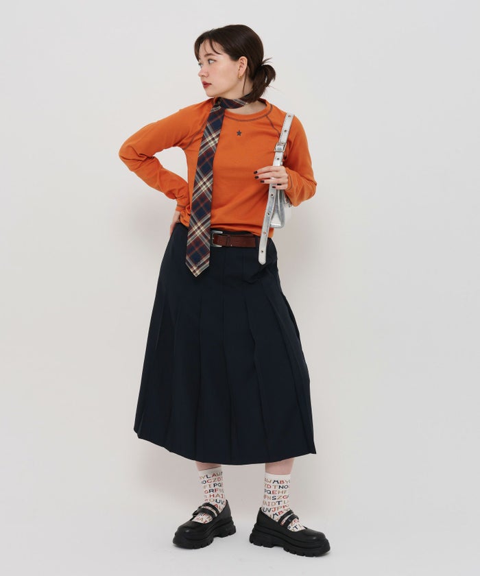 スカート/ボトムス/ミディ丈/プリーツ/グレー/ブラックネイビー