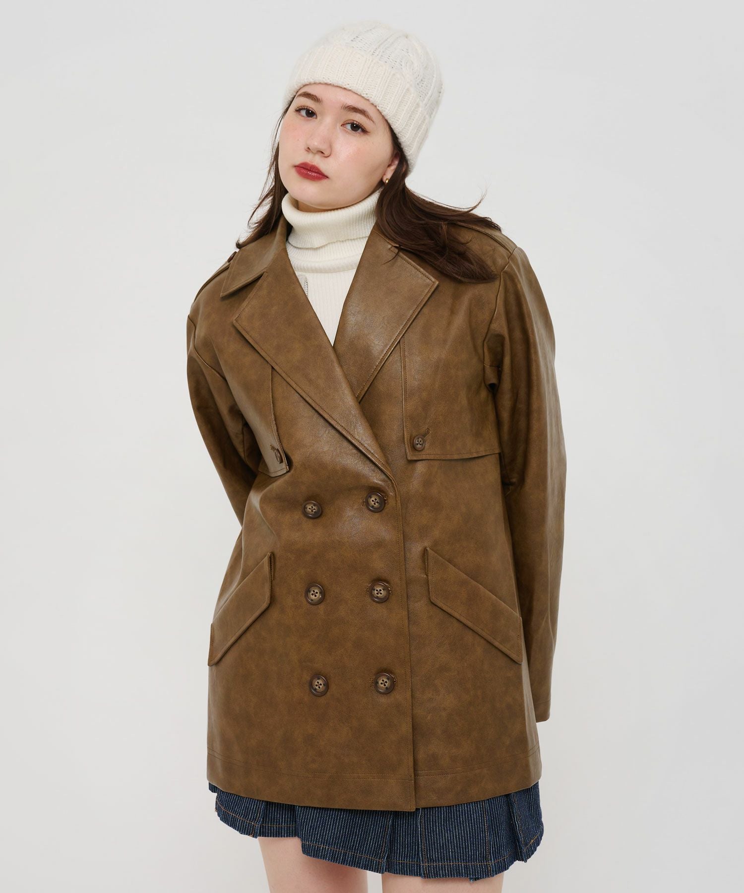 Special-Price-SALE フェイクレザー ダブルブレストジャケット TINA