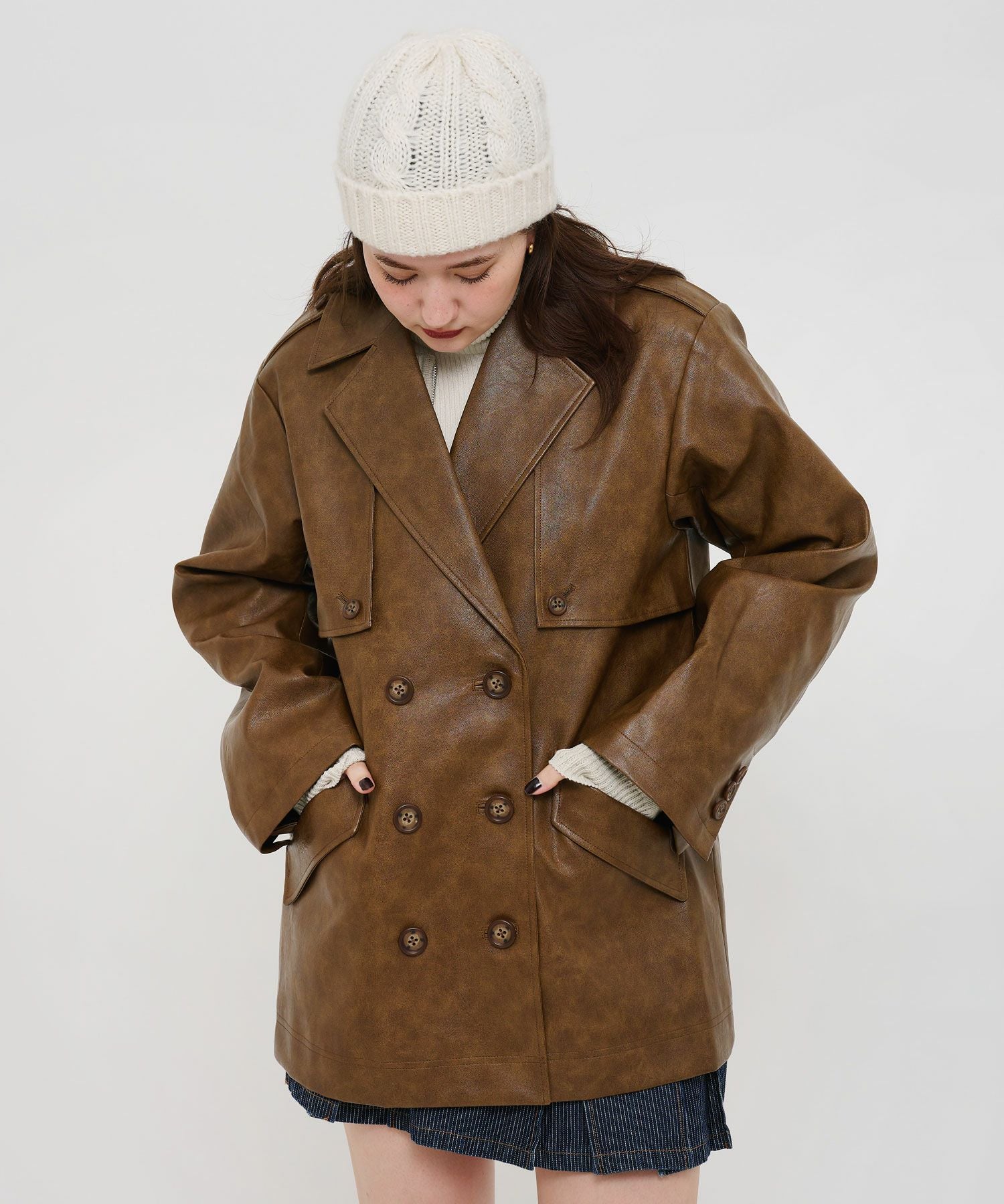 Special-Price-SALE フェイクレザー ダブルブレストジャケット TINA