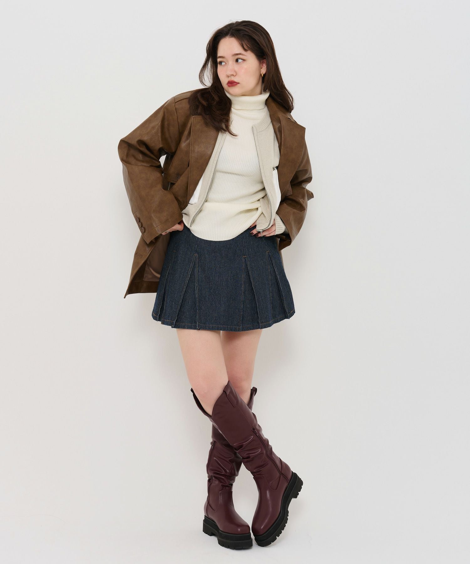 FINAL-SALE フェイクレザー ダブルブレストジャケット TINA：JOJUN 全2