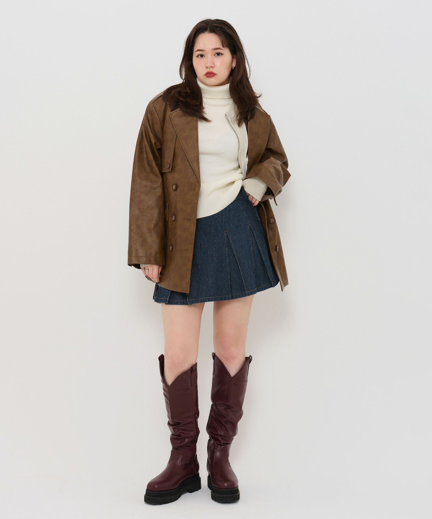 Special-Price-SALE フェイクレザー ダブルブレストジャケット TINA