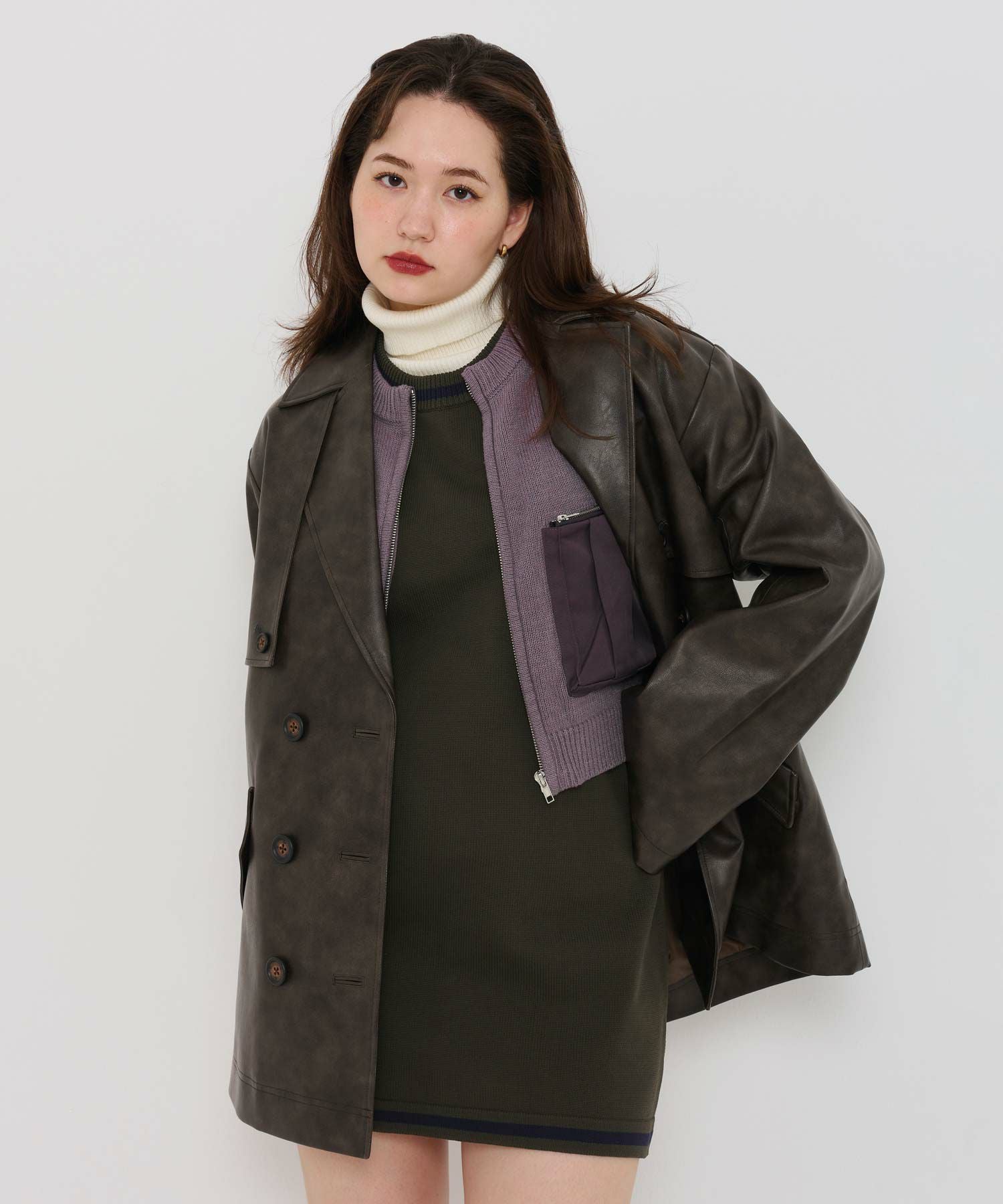 Special-Price-SALE フェイクレザー ダブルブレストジャケット TINA