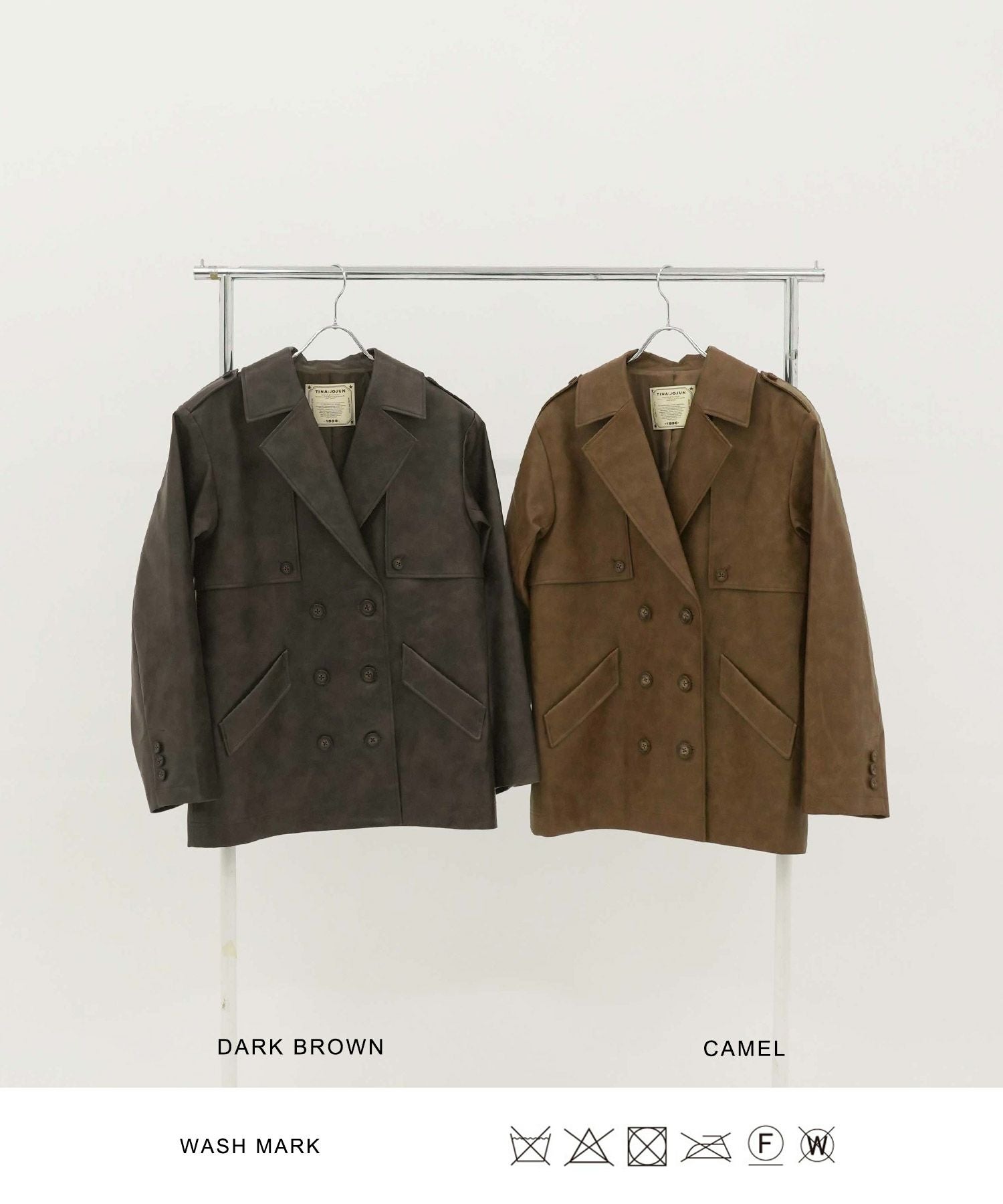 FINAL-SALE フェイクレザー ダブルブレストジャケット TINA：JOJUN 全2