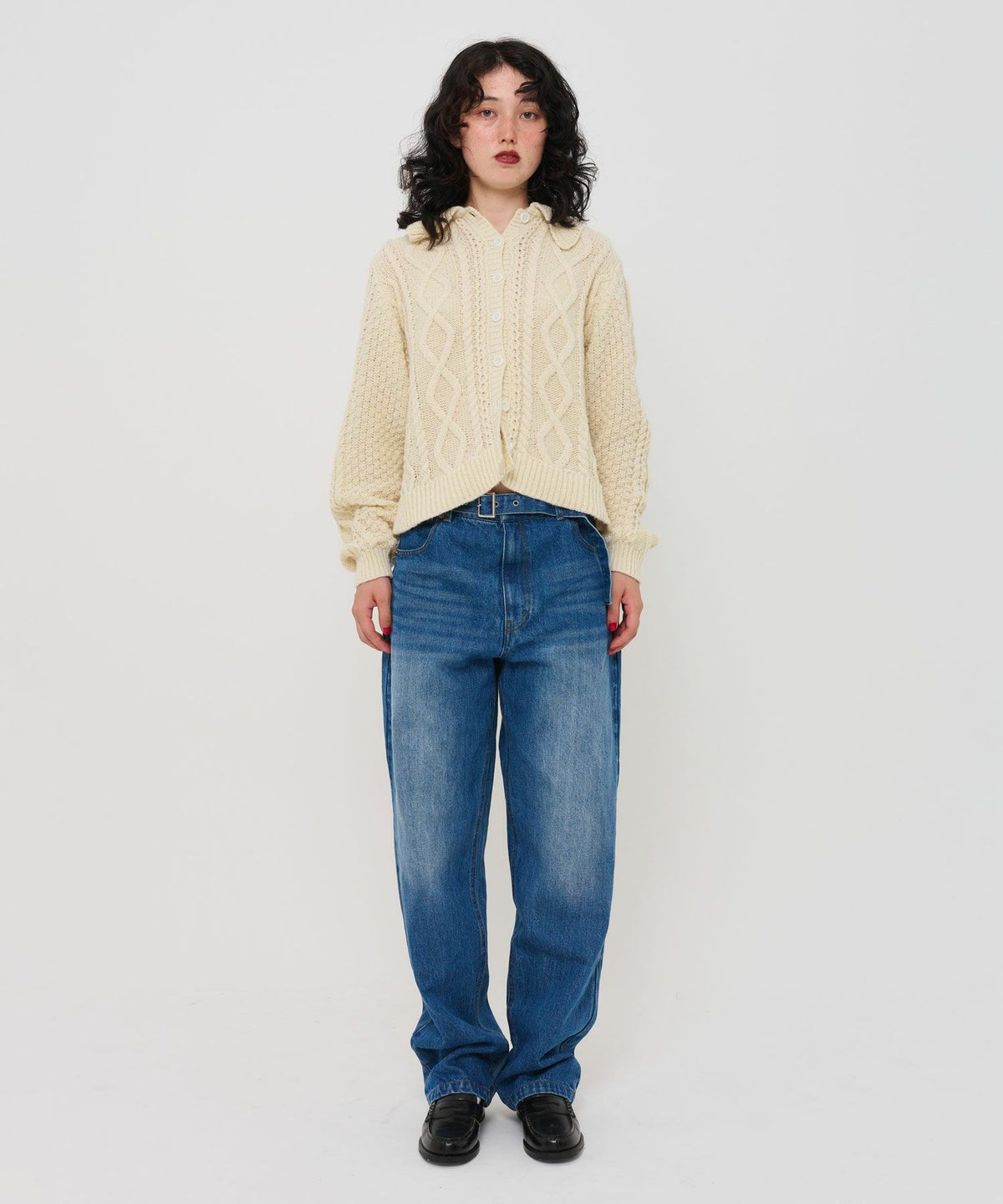 トップス/カーディガン/ケーブル編み/襟付き