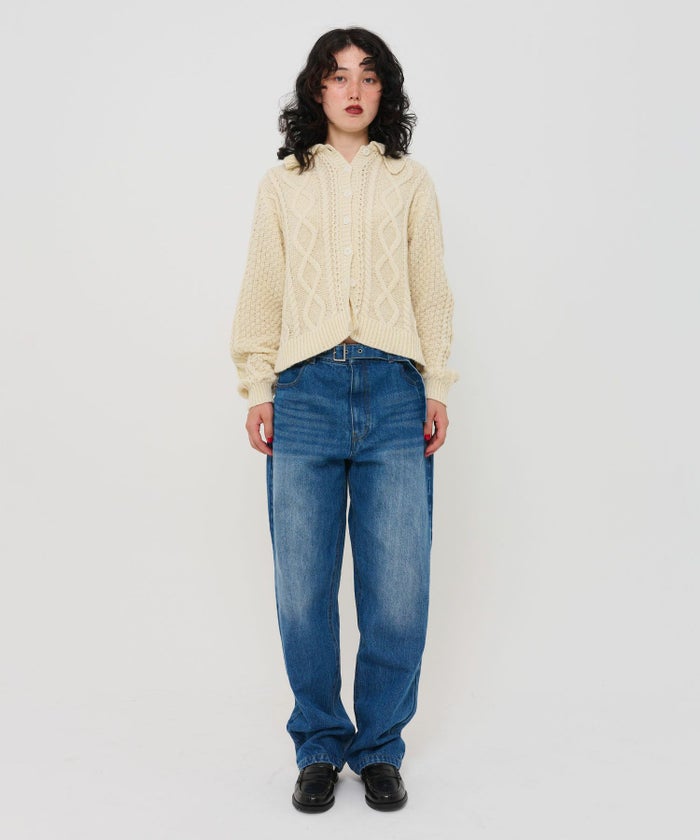 トップス/カーディガン/ケーブル編み/襟付き